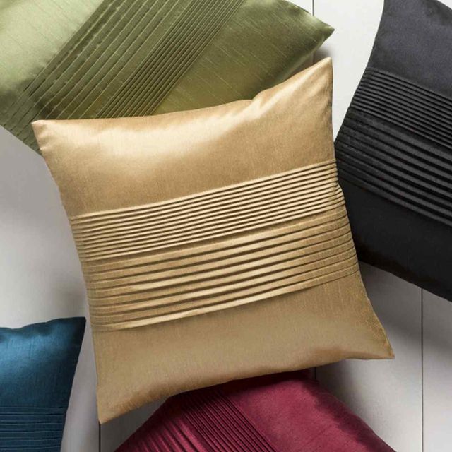 Surya Solid Pleated Mustard 22"x22" Pillow Shell with Down Insert-1