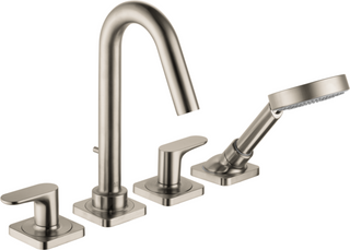 Axor Citterio Brushed Nickel M 4-Hole Roman Tub Set Trim with 1.8 GPM Handshower