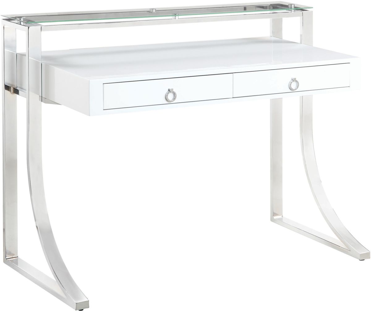 Coaster Gemma Glossy White Chrome 2 Drawer Writing Desk Pearls