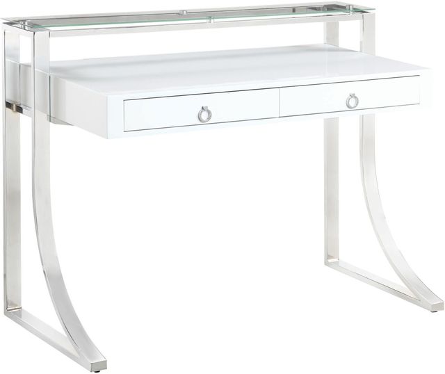 Coaster® Gemma Glossy White And Chrome 2-Drawer Writing Desk