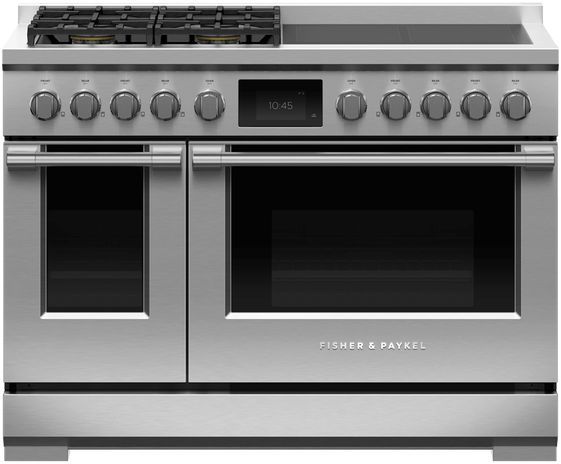 Fisher & Paykel Series 9 48" Stainless Steel with Black Glass Pro Style Dual Fuel Range 0