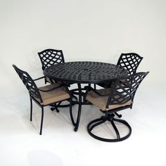 GatherCraft 5 Piece Dining Set with Cushioned Armed and Swivel Chairs