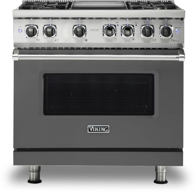 Viking® 5 Series 36" Damascus Grey Pro Style Dual Fuel Liquid Propane Range with 12" Griddle