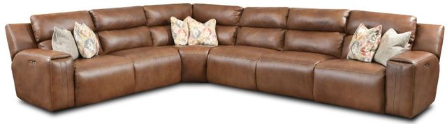 Southern Motion™ After Party 7-Piece Cognac Leather Power Headrest Sectional Set