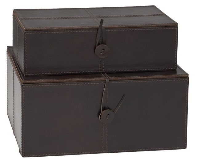 UMA Enterprise 2-Piece Dark Brown Leather Storage Box with Leather Loop ...