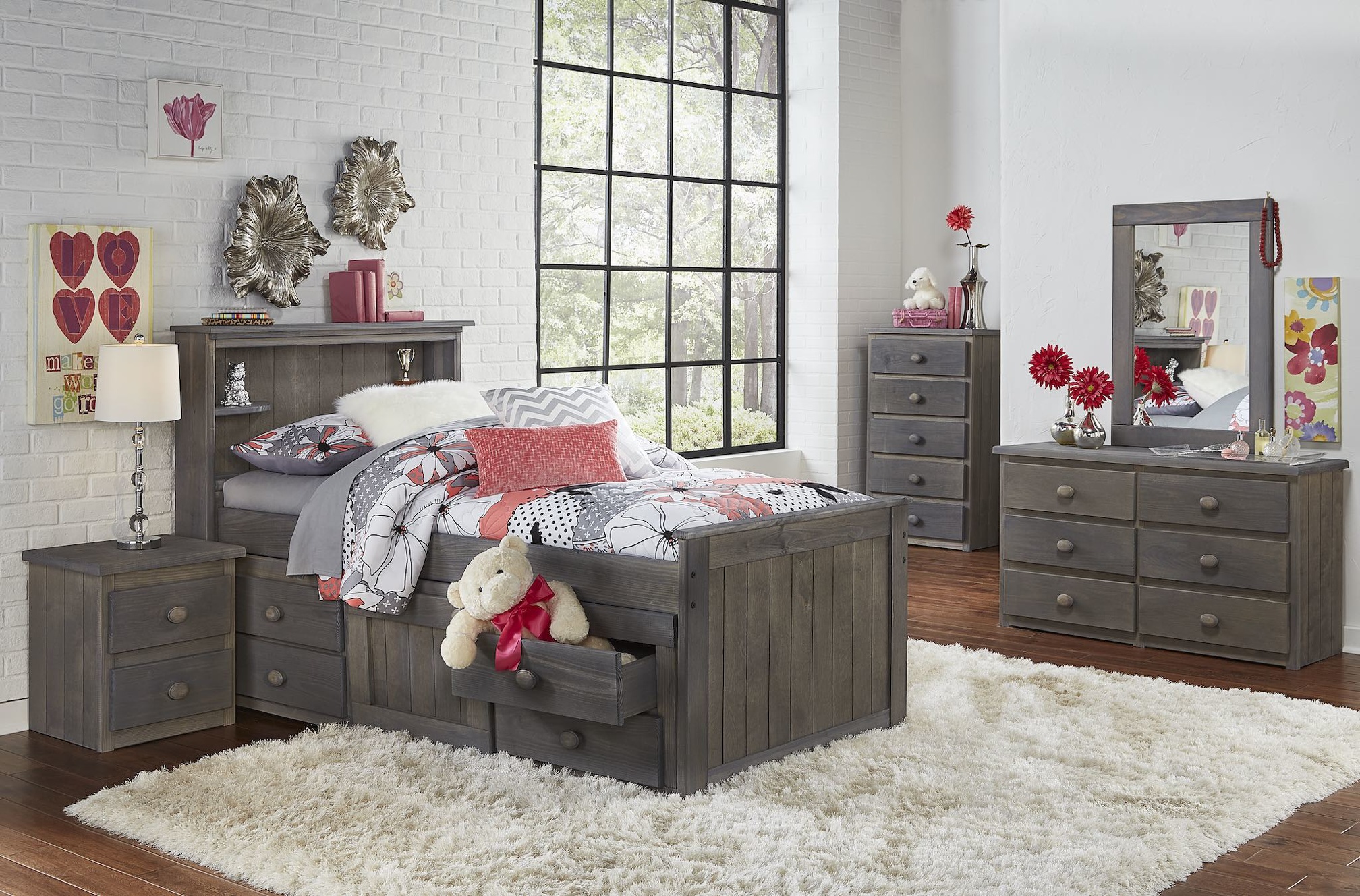 Simply Bunk Beds GreyTwin Bookcase Captains Bed with FREE Bunk-296 