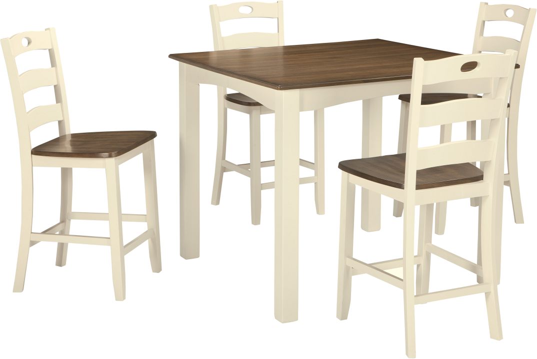 Signature Design by Ashley® Woodanville 5-Piece Cream/Brown Counter Height Dining Set