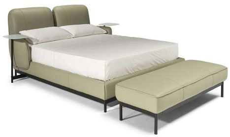 Natuzzi Editions Lake Queen Leather Bed with Folding Bed and Trays ...