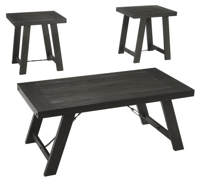 Signature Design by Ashley® Noorbrook Black/Pewter 3-Piece Occasional Table with Planked Top