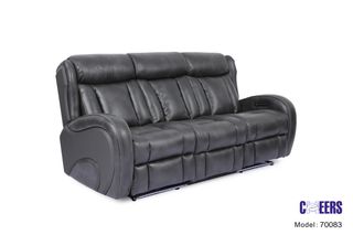 Manwah Power Reclining Sofa with Illuminated Drop Down Table and USB Ports