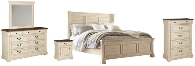 Signature Design by Ashley® Bolanburg 5-Piece Antique White Queen Panel Bed Set