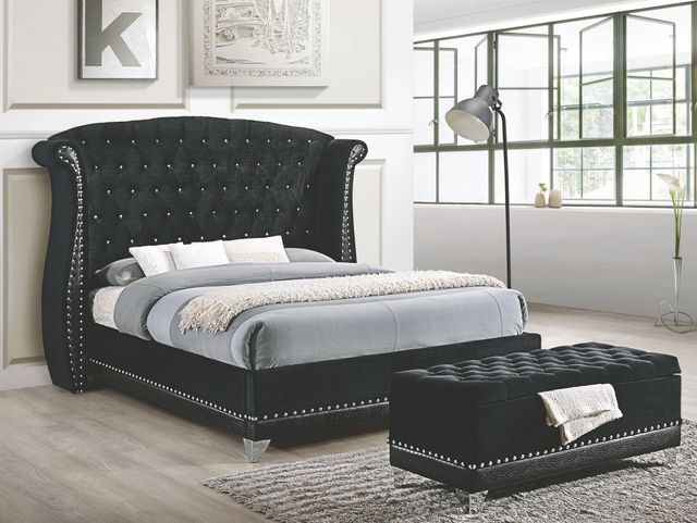 Coaster® Barzini Black and Chrome Queen Upholstered Bed 1