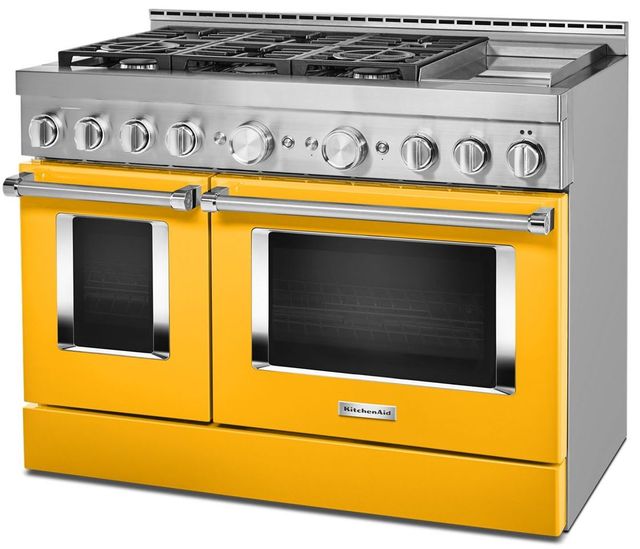Cuisinière à gaz de style professionnel de 48 po KitchenAid® de 6,3 pi³, avec plaque chauffante - Poivron jaune 2
