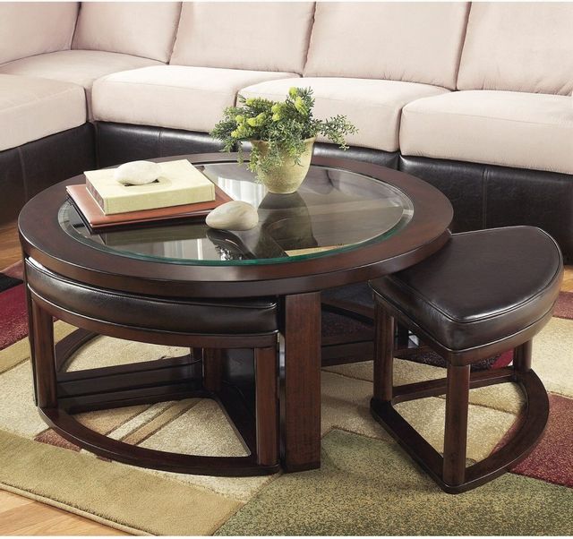 Signature Design by Ashley® Marion Dark Brown Coffee Table with Nesting Stools 3