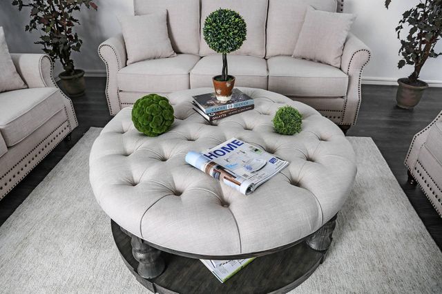 Furniture Of America Mika Antique Gray Coffee Table With Cushion Top Cm4424gy F C Hello Furniture Mattress Vacaville Chico Ca
