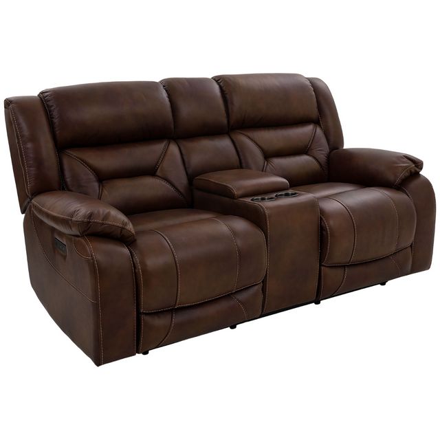 Cheers Roswell Brown Leather Power Reclining Console Loveseat-1
