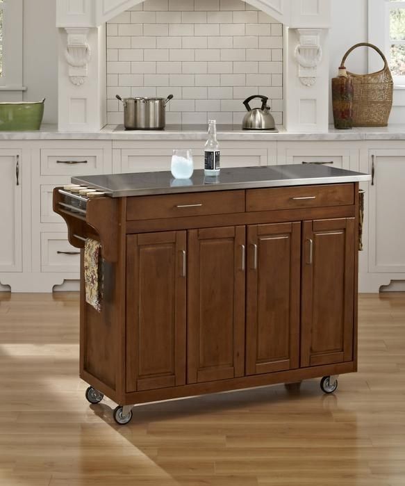 homestyles® Create-a-Cart Cottage Oak/Stainless Steel Kitchen Cart-1