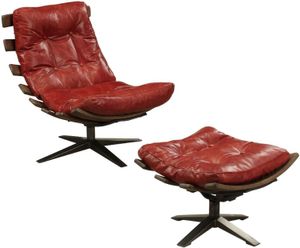 ACME Furniture Gandy Antique Red Chair with Ottoman