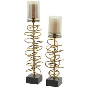 Uma Home Gold Open Ring Stand Candle Holders (Set of 2)