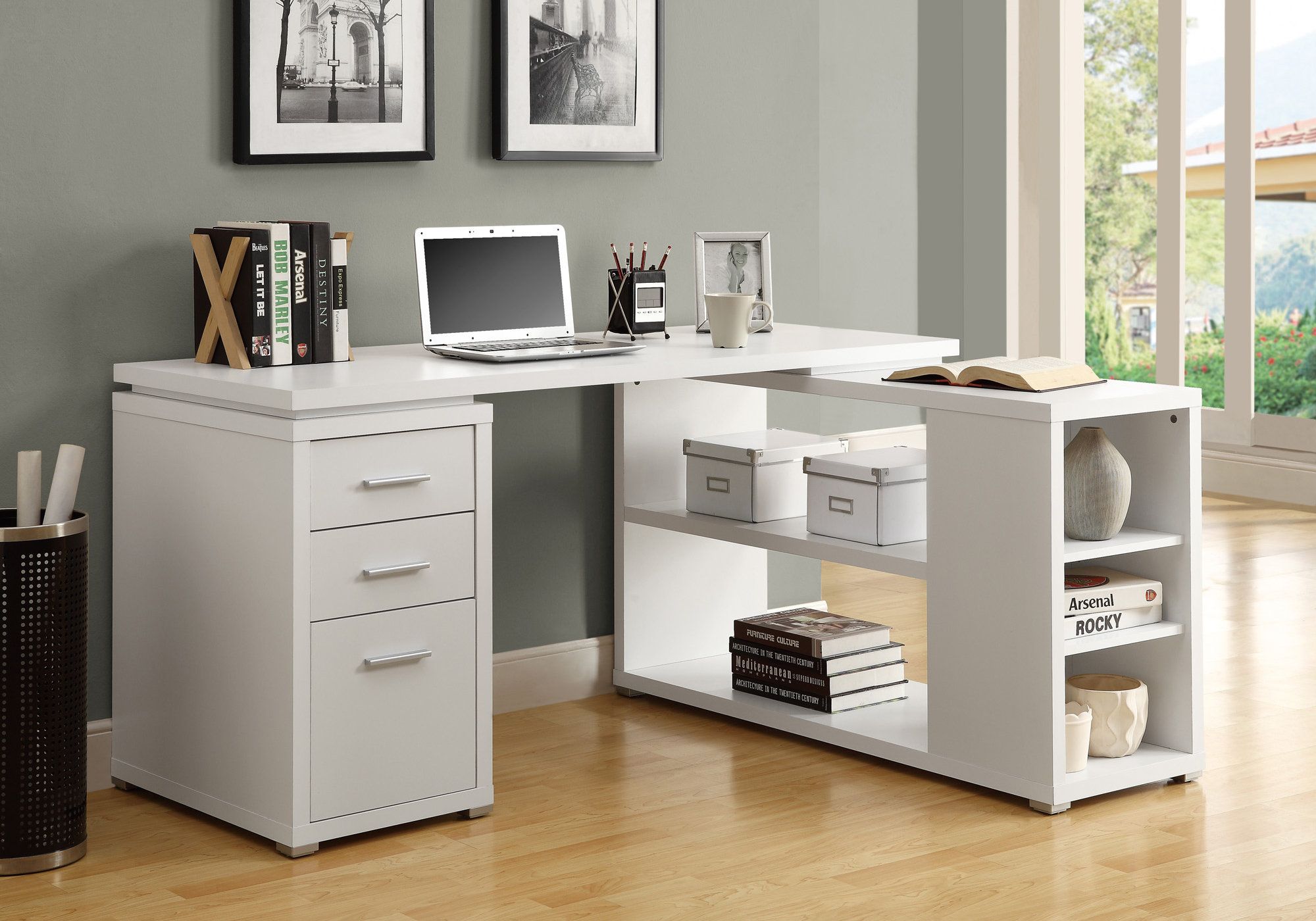 Corner white online office desk