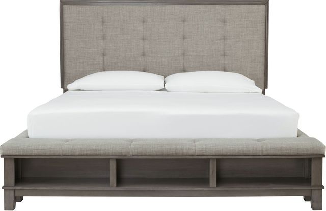 Benchcraft® Hallanden Antiqued Gray King Upholstered Panel Storage Bed-2
