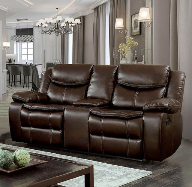 Furniture of America Pollux Brown 2pc Living Room Set with Console