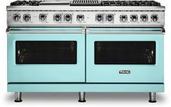 Viking® 5 Series 60" Bywater Blue Pro Style Dual Fuel Liquid Propane Range with 12" Griddle and 12" Grill