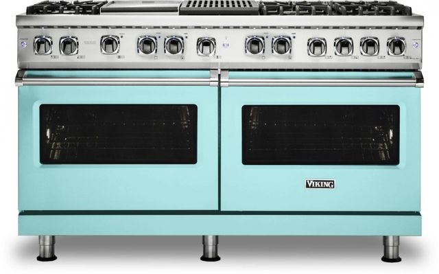 Viking® 5 Series 60" Bywater Blue Pro Style Dual Fuel Natural Gas Range with 12" Griddle and 12" Grill