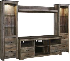 Signature Design by Ashley® Trinell 4-Piece Brown Entertainment Center with Glass Shelves and LED Lighting