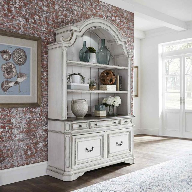 Liberty Furniture Magnolia Manor 3-Piece Antique White Desk & Hutch Set-1
