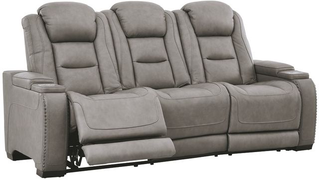 Signature Design by Ashley® The Man-Den Gray Leather Power Reclining Sofa with Adjustable Headrest-1