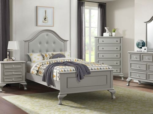 Jesse Grey Youth Twin Bed with Dresser, Mirror and Nightstand, Mattress Free!