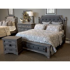 Vintage Furniture Charleston Upholstered King Bed, Dresser, Mirror & Nightstand