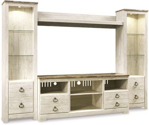 Signature Design by Ashley® Willowton 3-Piece Whitewash Entertainment Center with Glass Shelves