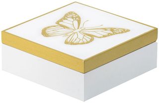 A & B Home Gold/White Wooden Decorative Butterfly Box