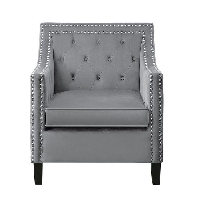 Homelegance Grey Velvet Accent Chair With Nailhead Trim-0