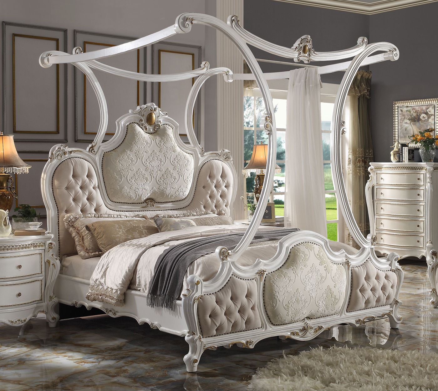 ACME Furniture Picardy Antique Pearl California King Canopy Bed