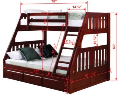 Donco Trading Company Merlot Twin/Full Mission Bunkbed with Drawer Bunk Pedestal-2