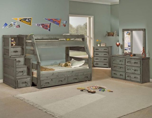 Trendwood Inc. Bunkhouse High Sierra Driftwood Twin/Full Bunk Bed with Drawers-1