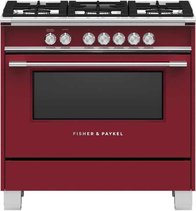 Fisher & Paykel 36" Brushed Stainless Steel with Black Glass Freestanding Gas Range 3
