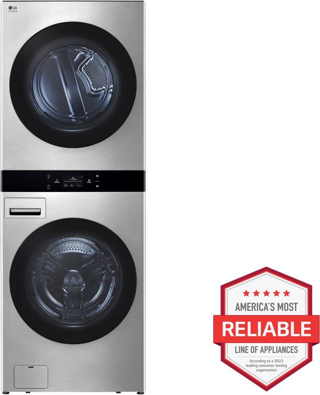 LG Studio WashTower™ 5.0 Cu. Ft. Washer, 7.4 Cu. Ft. Dryer Noble Steel Stack Laundry-1