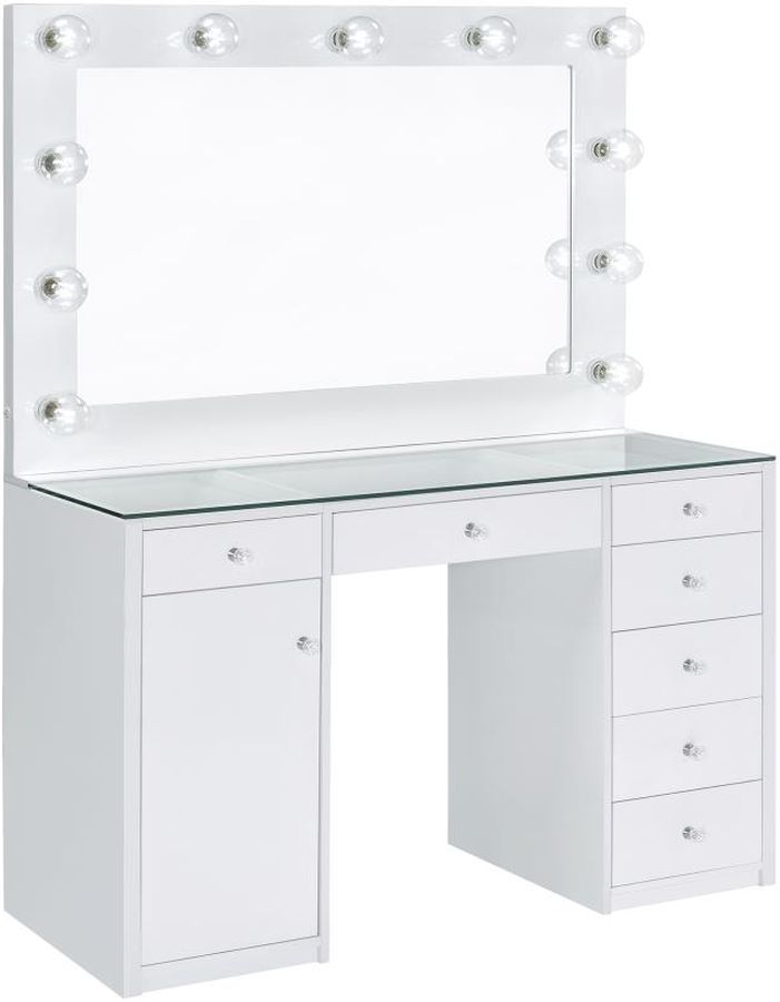 Coaster Percy White High Gloss Vanity Desk Pearls Furniture