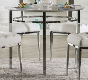 Furniture of America® Serena White/Chrome Faux Marble Top Round Dining Table