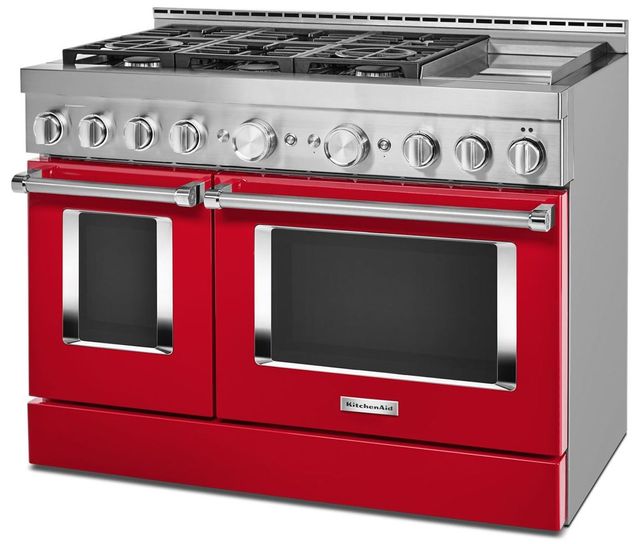 Cuisinière à gaz de style professionnel de 48 po KitchenAid® de 6,3 pi³, avec plaque chauffante - Rouge passion 2