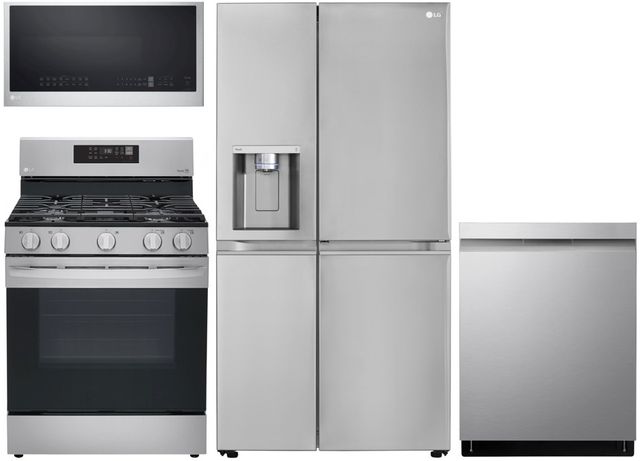 LG 4-piece Full Depth Side by Side Refrigerator Kitchen Package (G)