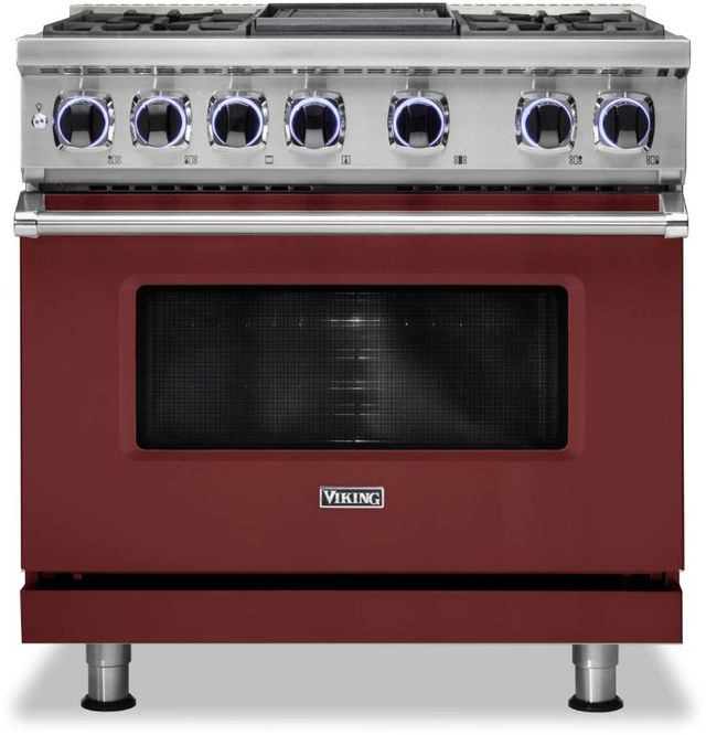 Viking® 7 Series 36" Reduction Red Pro Style Dual Fuel Liquid Propane Range with 12" Reversible Griddle