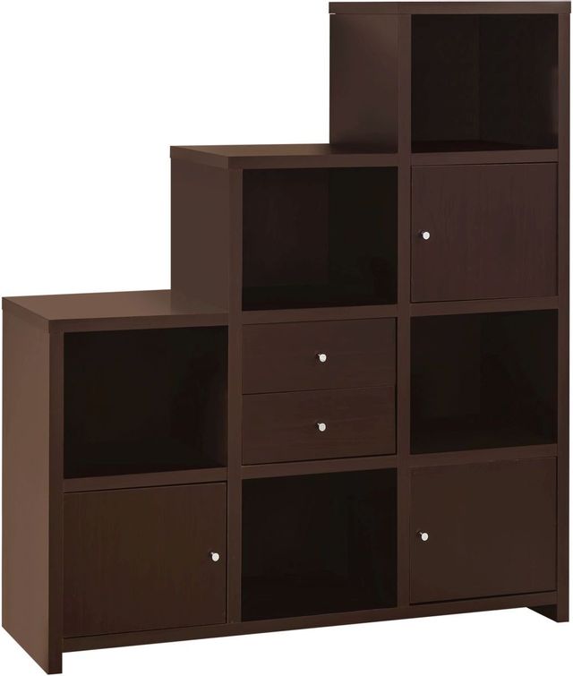 Coaster® Asymmetrical Cappuccino Bookcase With Cube Storage Compartments