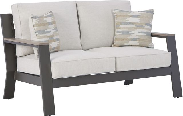 Signature Design by Ashley® Tropicava Taupe/White Outdoor Loveseat with Cushion-0