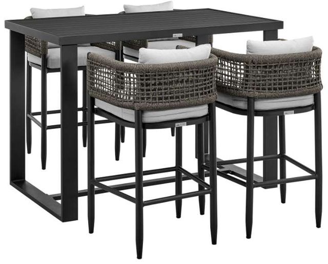 Armen Living Felicia 5-Piece Black/Grey/Light Grey Outdoor Bar Table Set