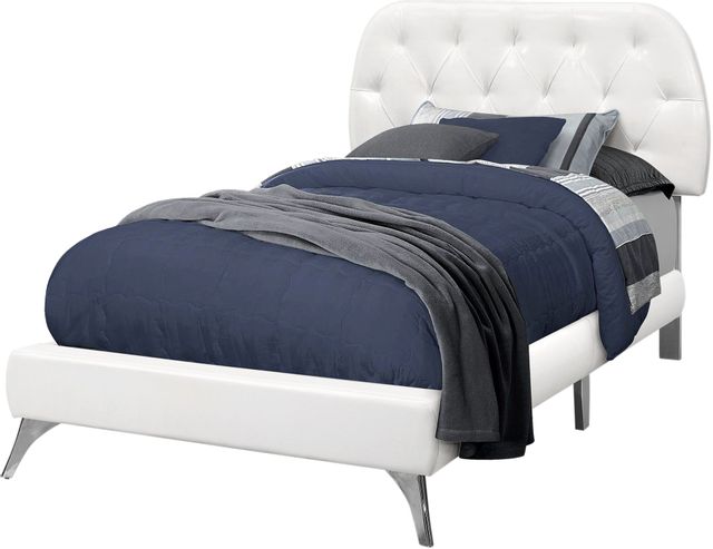 Monarch Specialties Inc. White Leather Look with Chrome Legs Twin Bed